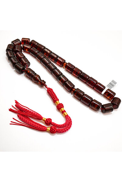 genernic Baltic Antique Pressed Amber Rosary 33 Beads 12mm Deep Cherry Red Pr...