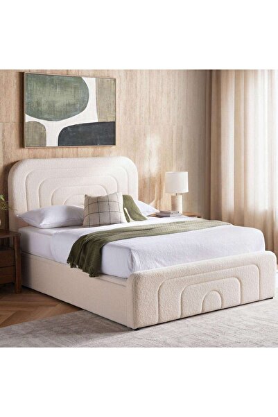 PAN HOME Grace King Bed 180x200 With Hydraulic Storage - Cream White