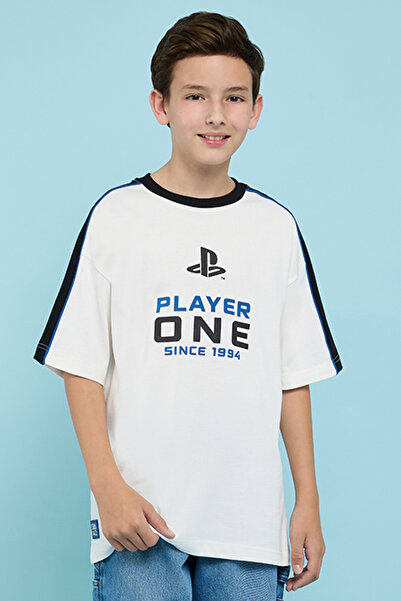 R&B PlayStation Print Oversized T-Shirt with Crew Neck and Short Sleeves