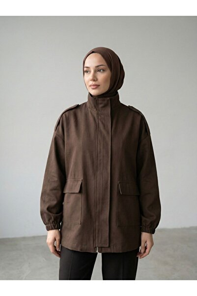 Lunsera Store Apoletli Pocket-Covered Jacket-Brown