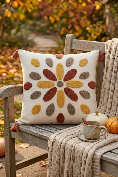 Valmia Home Renli Damla Punch Embroidered Tasseled Decorative Throw Pillow Co...