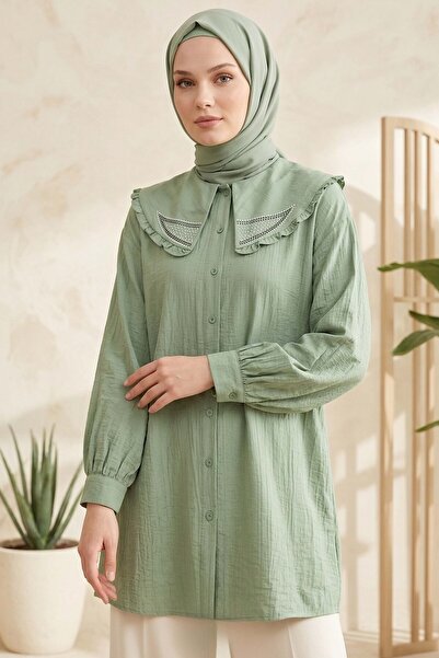 TOFİSA Taş Detaylı Çilek Tunik Haki - 1326-HAKI