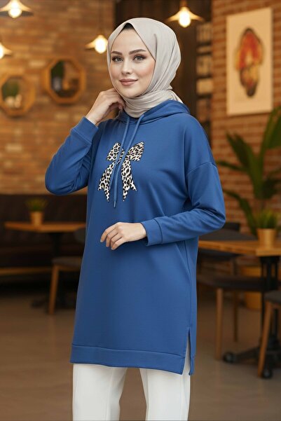 TOFİSA Fiyonk Baskılı İki İplik Tunik - 2072-INDIGO
