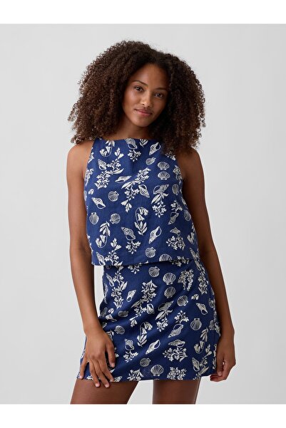 GAP Kadın Koyu Mavi Keten Karışımlı Apron Bluz