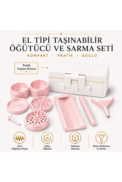 Arvina Atelier El Tipi Taşınabilir Öğütücü ve Sarma Seti | Hazneli Pratik Gri...