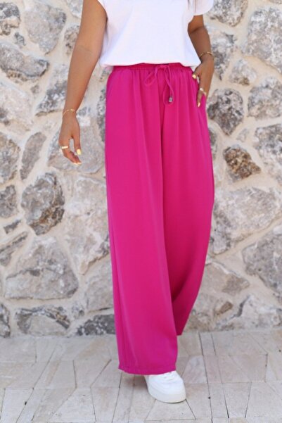 bytugcekaya Fuchsia Elastic Waist Palazzo Bottoms