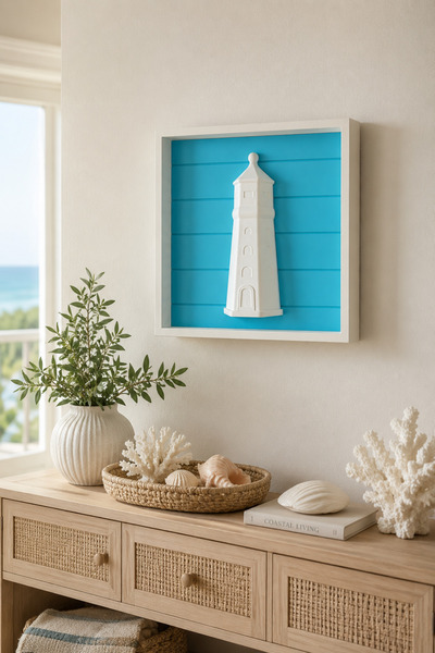 MYCRAFT3D 22x22 Deniz Feneri Çerçeveli Deniz Temalı Duvar Dekoru – Yazlık Ev,...