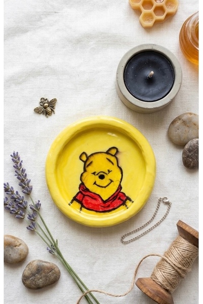 elviano Handmade Cute Yellow Bear Design Ceramic Jewelry Plate