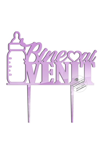 Decoratiuni Dulci Cake topper biberon cu textul Bine ai venit - Roz oglinda