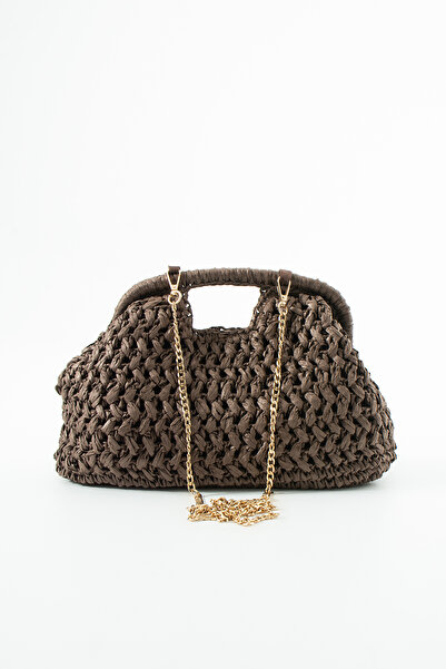 LOTUSVİE Women's Brown Straw Weave Chain Strap Hand and Shoulder Bag - Summer...