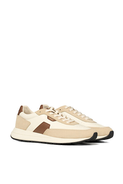 BOSS Erkek Rahat Taban Deri Düz Taban Bej Sneaker