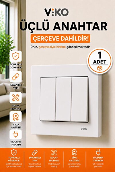 VİKO ÜÇLÜ ANAHTAR KARRE BEYAZ