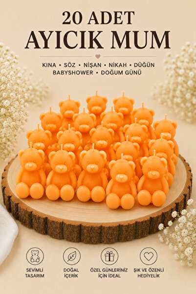 Bead 20 Adet Ayıcık Mum Kına, Söz, Nişan, Nikah, Düğün, Bebek, Babyshower, Do...