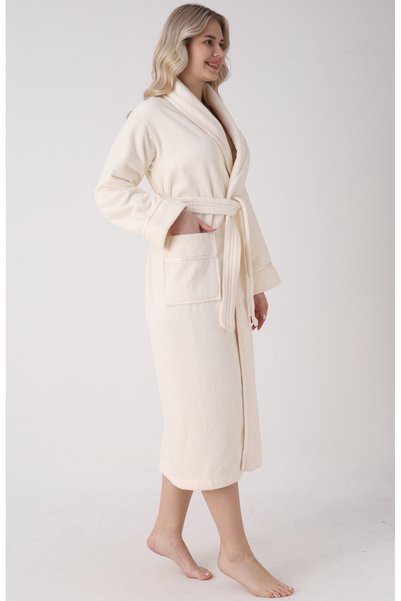 Nuşa Women's Shawl Collar Satin Trim Bamboo Cotton Soft Absorbent Luxury Bathrobe