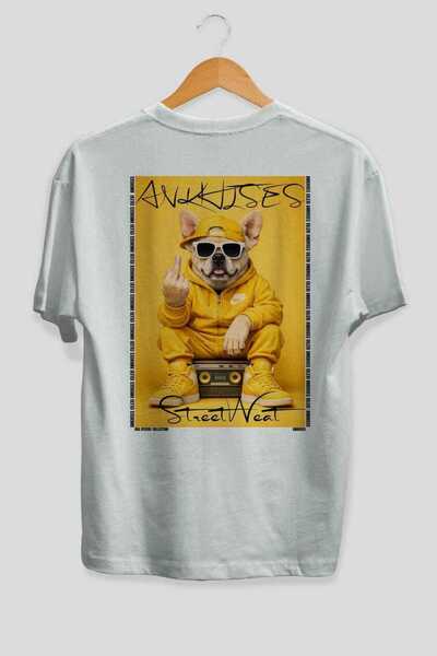 Ankhises For Dog Lovers 62 White Oversize T-Shirt with Back Dog Print 100% Co...