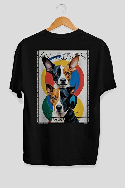 Ankhises For Dog Lovers 56 Back Dog Print Black Oversize T-Shirt 100% Cotton ...