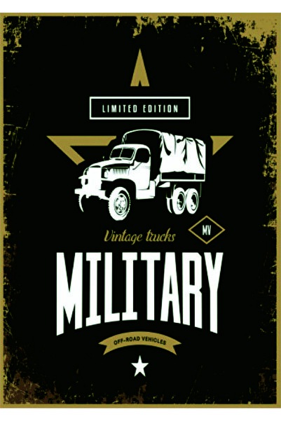 Lucena Camion militar din lemn MDF, decor de perete, pictură decorativă retro...