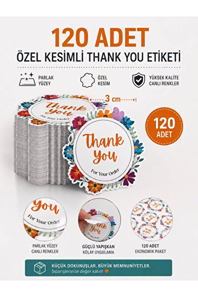 Çiçekli Thank You Etiketi, Çiçekli Teşekkür Etiketi, Küçük İşletmeler için Kargo Etiketi, Sticker