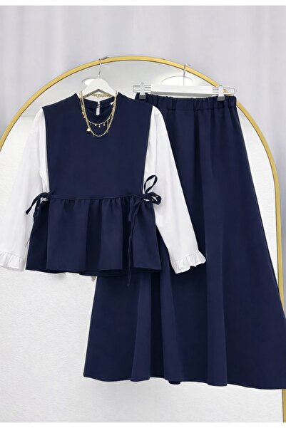 MODA MT Women's Ruffled Sleeve Shirt Detailed Blouse Skirt Set (Shirt Attache...
