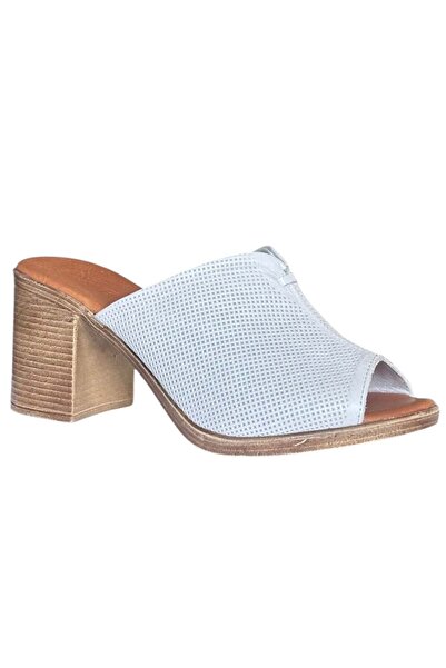 CEX 26Y Trv15 White Women's Heeled Leather Slippers