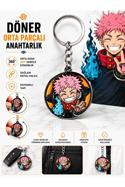 mdm style Breloc metalic Jujutsu Kaisen Yuji Itadori cu piesă centrală rotati...