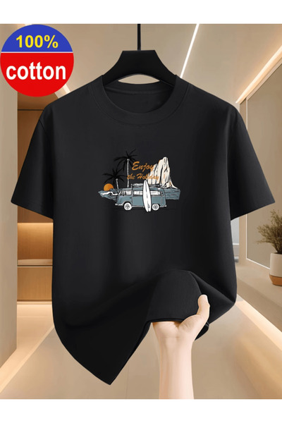 one button Ανδρικό T-shirt με στάμπα τροχόσπιτου, σχέδιο "Απολαύστε τις διακο...