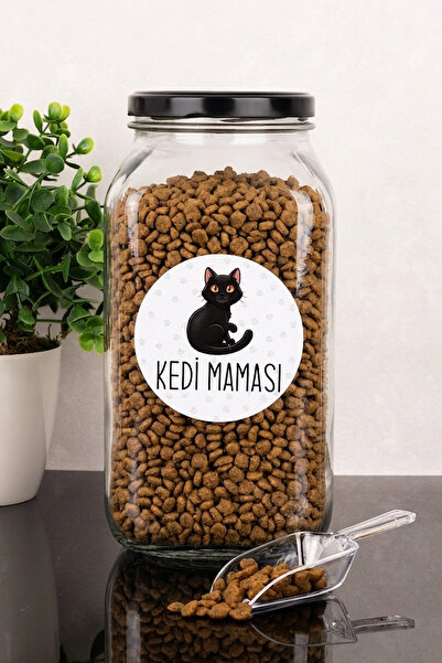 Dolkin Home Cinse Özel Kedi Maması Kutusu Etiketli 3000 ml Cam Kavanoz Ölçekl...