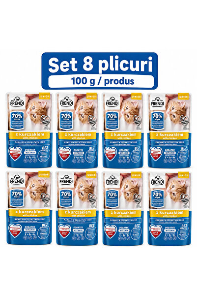 FRENDİ Cat cu Pui Junior, hrana umeda pentru pisici, Set 8 plicuri, 8 x 100 g