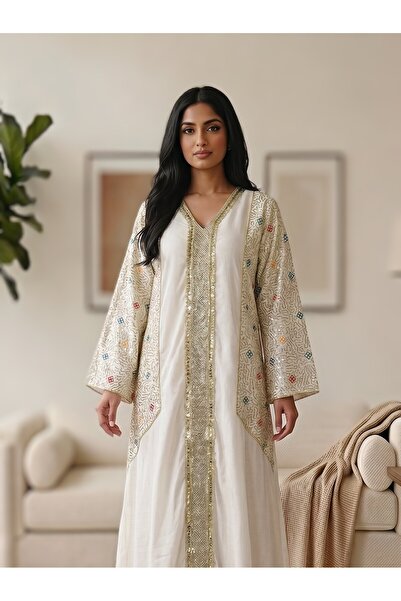Shams Fashion جلابية استقبال عصرية بنقوش ترتر على الكم