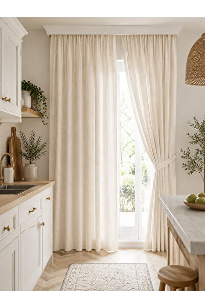 Luxoras Home Bohem Keten Natural Vintage Sade Düz Perde - Fon Perde - Tek Kanat