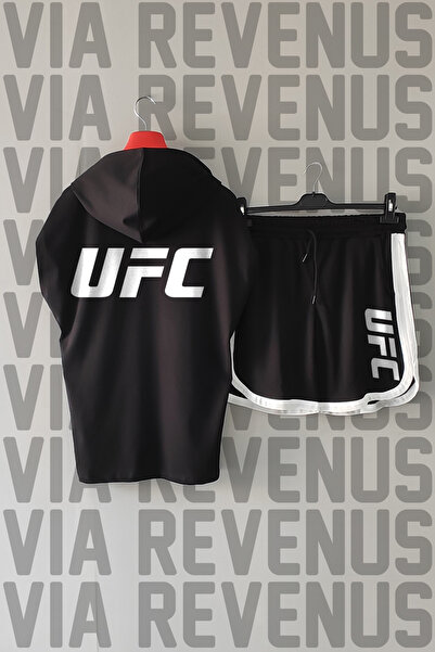 Vordevia Tricou sport cu glugă și mâneci zero imprimat UFC față și spate și p...