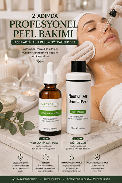 Puredermine %60 Lactic Acid Peel ve Nötralizer Seti – Kimyasal Peeling Sonras...