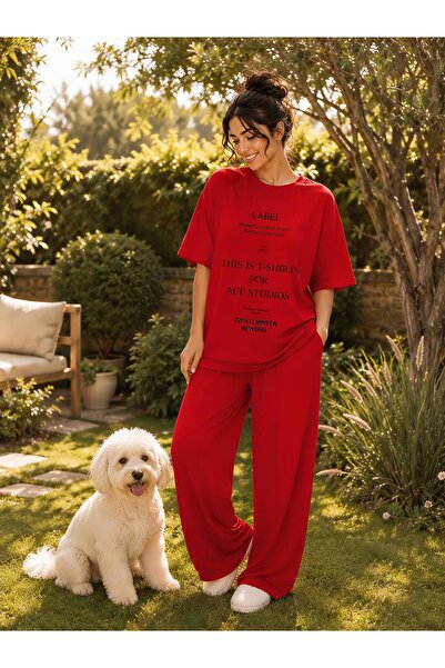 1way Comfortable and Stylish Home Pajamas, Striped T-Shirt and Wide-Leg Pants...