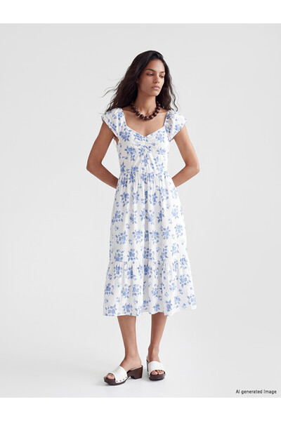 LC Waikiki Peak New Season Floral Gathered Waist Cinched Corset Dress
