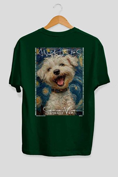 Ankhises For Dog Lovers 38 Back Dog Print Green Oversize T-Shirt 100% Cotton ...