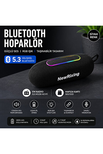 NewRixing BT 5.3 TAŞINABİLİR RGB LEDLİ TF KART VE FM RADIO DESTEKLİ IP7X SU G...