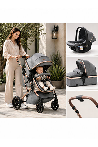 N.zone 3-in-1 Baby Stroller One-Hand Folding Travel Stroller with Sleeping Be...