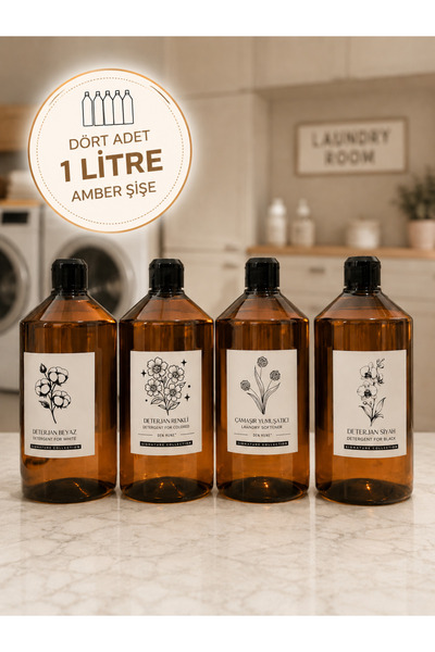 Dem Home 4 ADET Amber Cam Görünümlü Plastik Detarjan Şişe Seti 1 Litre