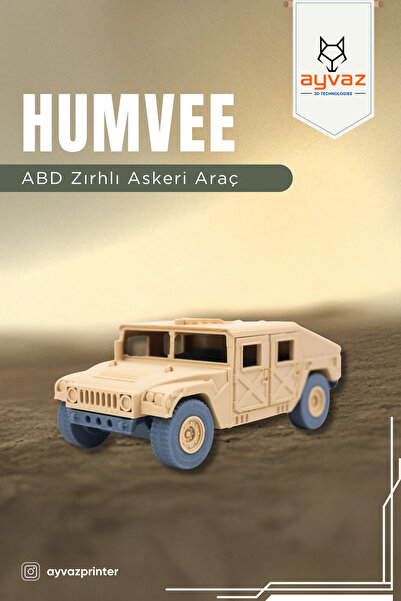 ayvazprinter HUMVEE 1/35 Ölçek, 6x13x5 cm Boyutlu, Hareketli Teker Sistemi Ol...