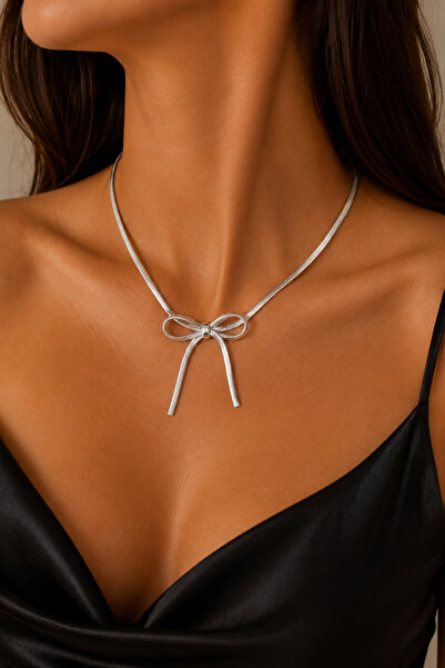 Balenbi Women's Elegant Bow Design 40+5 cm Tarnish Resistant Steel Necklace S...