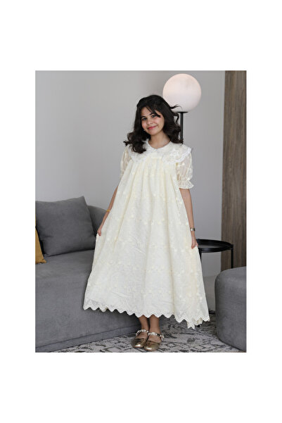 HAWRAA ABAYA Girls' Dress with Floral Embroidery and Rhinestones, Transparent...