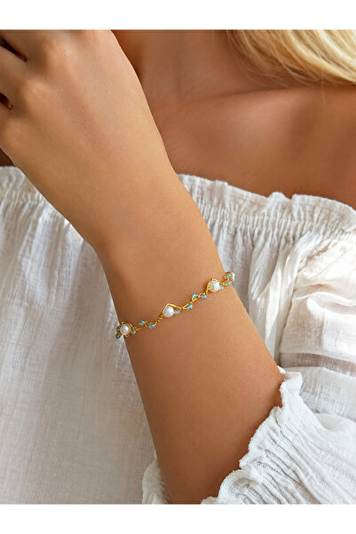Bukiro Pearl and Blue Crystal Stone Bracelet – Handmade Bohemian Women's Brac...