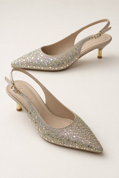 Women Lay-z Women's Beige Stone Evening Dress Shoes 5 cm Heel Comfortable Full Mold.