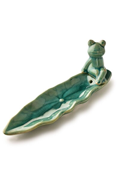 MONDEX Suport de tămâie ceramic în formă de broască, 20 x 5.5 x 7.5 cm, verde...