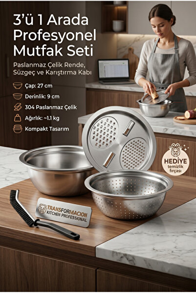 Transformacion 3-in-1 Professional Kitchen Set - Stainless Steel Grater, Stra...