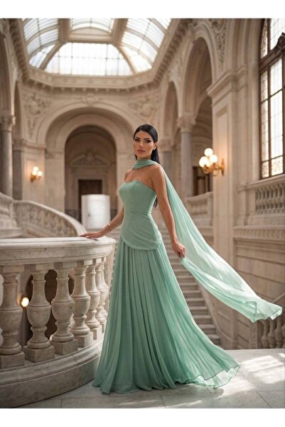 Gülcan Luxury Şal detaylı tül kloş abiye