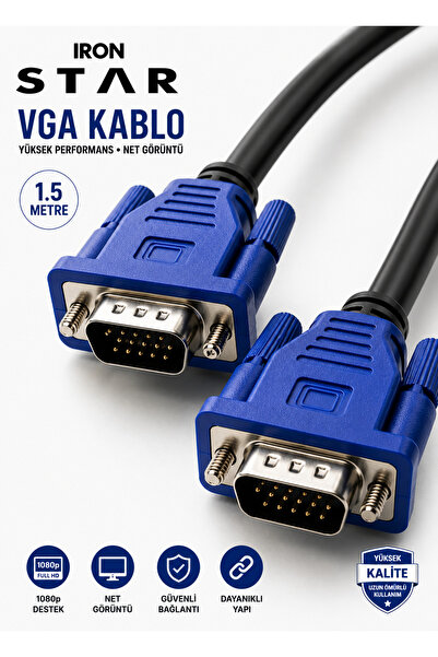 IRONSTAR VGA KABLO 1.5 METRE / VGA Monitör Kablosu / VGA Erkek Erkek Kablo / ...