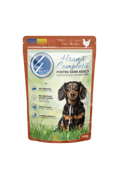 4dog Hrană umedă pentru câini, Pui în sos, 100 g