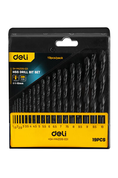 Deli σετ τρυπάνια DH-MHZ019-ED1 για σίδηρο HSS, 1-10mm, DIN 338, 19τμχ