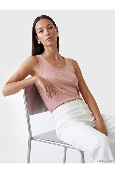 LC Waikiki Lcw Everyday Pink U-Neck Beaded Embroidered Women's Knitwear Under...